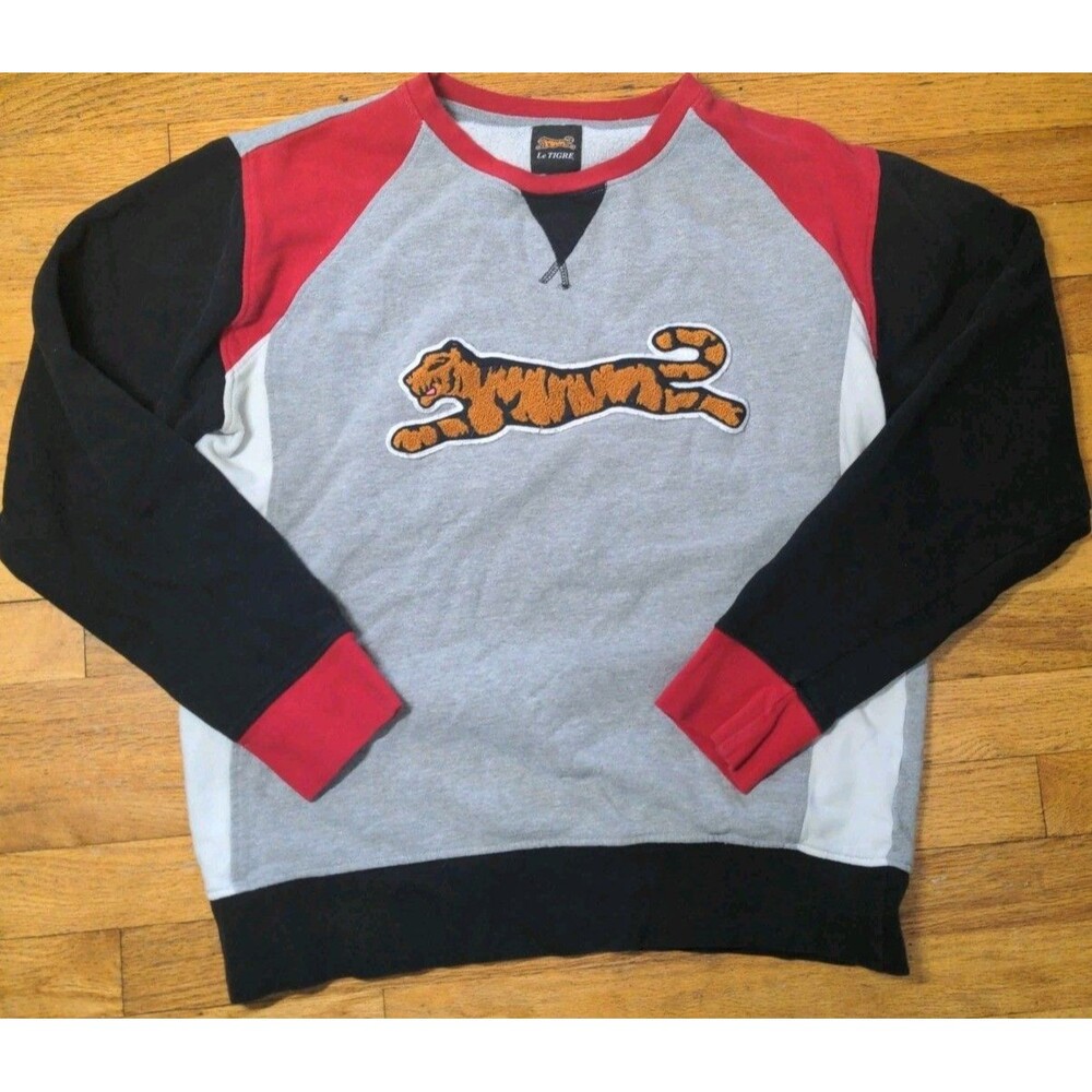 LE TIGRE Color-Blocked Embroidered Tiger Logo Pullover Sweatshirt Y2K Men's M